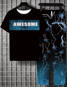 Men Casual Outfit 2-Piece Set Shirt and Pants Sweatsuit Hip Hop Print BIG 5XL - Picture 1 of 5