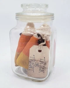 Primitive Grungy Candy Corn in a Jar "Trick or Treat" Halloween Decoration  - Picture 1 of 8