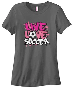 Threadrock Women's Live Love Soccer T-shirt Motto Saying Slogan - Bild 1 von 5