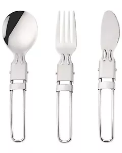 Outdoor Camping Hiking Picnic Flatware Folding Fork Spoon Knife -Stainless Steel - Picture 1 of 7