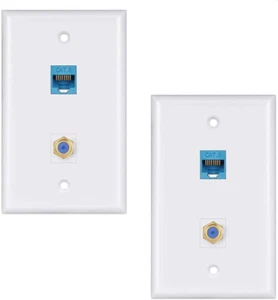 Ethernet Coax Wall Plate 2Pack,1 Cat6 Ethernet Port and 1 Gold-Plated Cable TV C - Picture 1 of 12