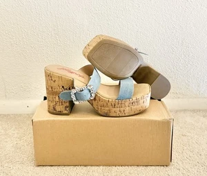 Jellypop Joely Denim/Cork Wedge Sandles Women’s Size 10 - Picture 1 of 5
