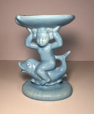 Jabonera de cerámica con pedestal de querubín azul de colección firmada por BFL Foto 1 de 4