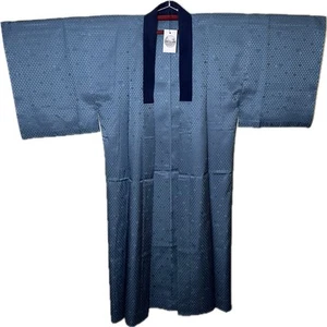 Japanese Men’s Premium Silk Long Kimono Haori Gown – Light Blue Triangular Weave - Picture 1 of 4