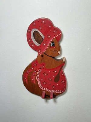 De Colección Artesanal Madera 2 Ganchos Ratón de Campo Colgante de Pared Cottagecore Grannycore Foto 1 de 4