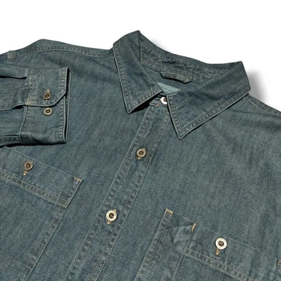 LL Bean Denim Shirt Mens XL Blue Western Long Sleeve Button Up Metal Buttons - Image 1 of 4