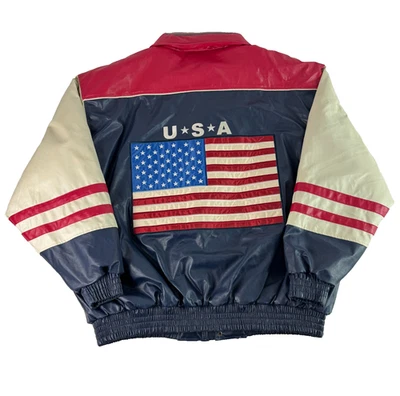 Vintage Y2K Steve and Barrys Mens Varsitiy Bomber Jacket USA Flag America XXL - Image 1 of 4