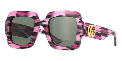 正品古驰太阳镜 GG1547S 003 Fuchsia Leopard 全边灰色 50 毫米 — 第 1/4 张图片