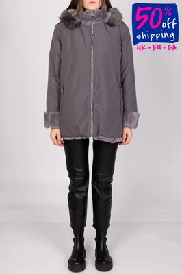 RRP €363 TOY G Faux Fur Coat Plus Size 47 / XL Padded Hood Stand-Up Collar - Image 1 of 4