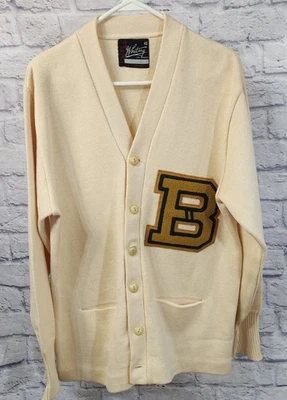 Vintage Whiting Los Angeles Letterman Cardigan Sweater Size 46 Beige Letter B - Image 1 of 4