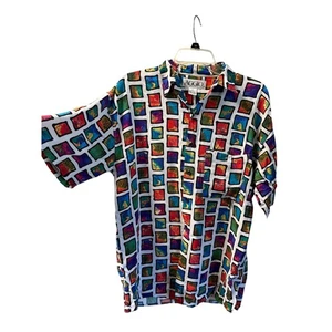 Vintage Oggio Retro Abstrakt Mehrfarbig Button-Down Herren Hemd Größe Medium - Bild 1 von 7