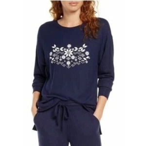 BP Women's Navy Snow Flakes Cozy Lounge Pullover Top Small  - Picture 1 of 5