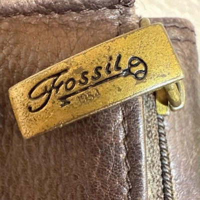 Cartera FOSSIL Mujer Unisex Triple Pliegue Cuero Genuino Marrón Foto 1 de 4