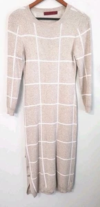 Vestido Suéter Pequeño Love Scarlett a Cuadros con Aberturas Beige Botones Elástico - Imagen 1 de 11