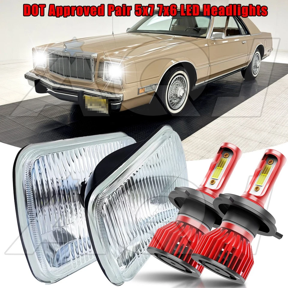 Pair For Chrysler Cordoba 1980-1983 5x7 7x6 inch LED Headlights Hi/Lo Beam Foto 1 de 4