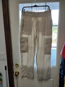 Nuevo con etiquetas Pantalones Time And Tru Mujer Pierna Recta Lino Beige Calce Relajado Bolsillos M... - Imagen 1 de 2