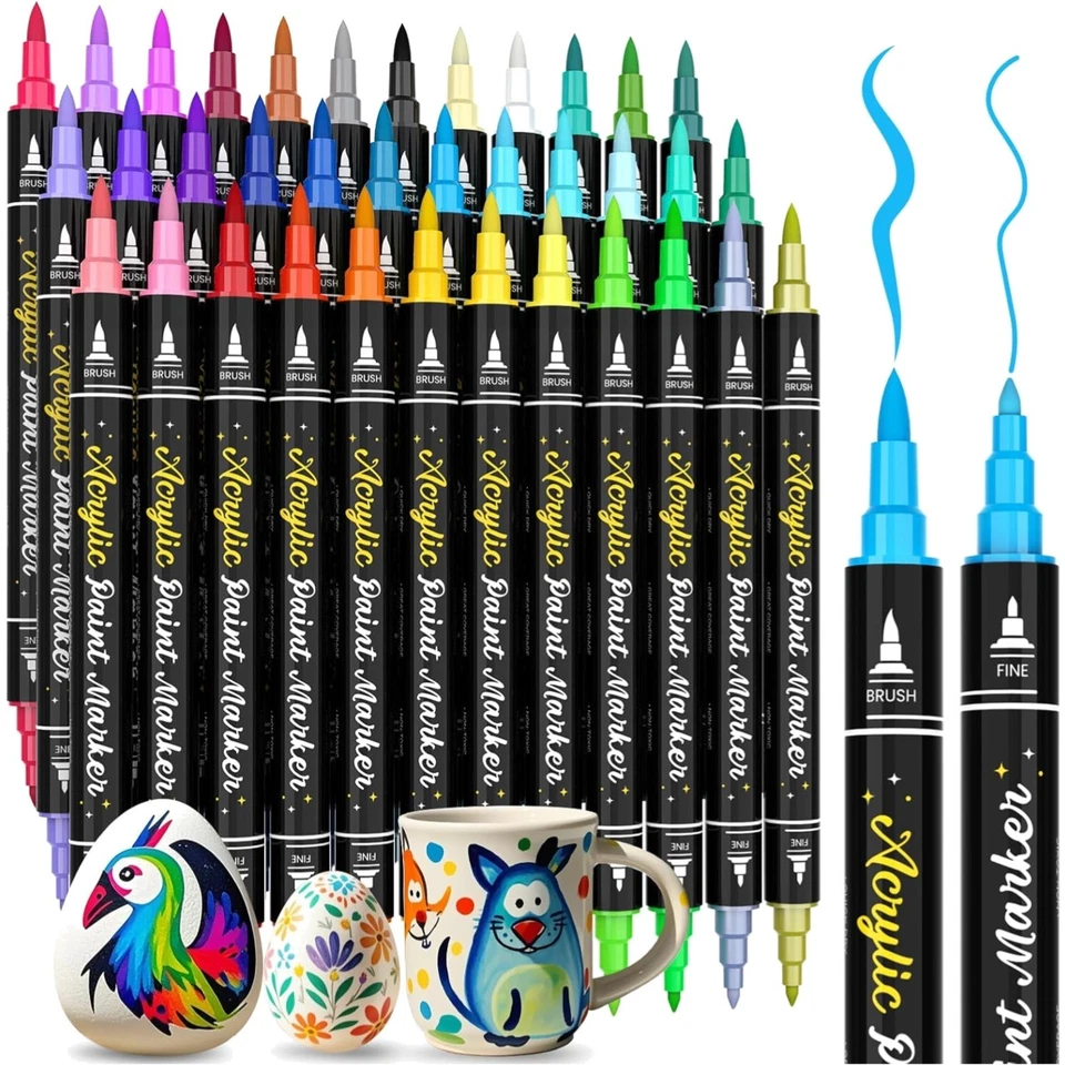 Acrylstifte Set 36 Farben dual tip Kreativ Basteln Steine Holz Glas