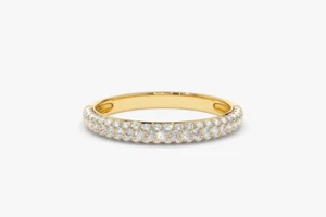 14k Solid Gold 3 Row Micro Pave Diamond Half Way Eternity Lab Grown Diamond Ring - Picture 1 of 4