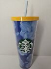 Starbucks Blue Flower Acrylic Cold Cup Tumbler Venti 24oz With Straw