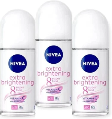 Nivea Desodorante Blanqueador Cuidado Extra 48h Roll-on: 50 Ml. (Pack de 3) Foto 1 de 4