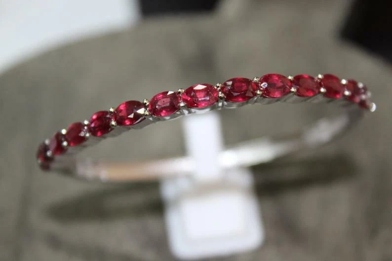 Silver Ruby Bangle Bracelet 4x6 mm Oval 7.5 Ct ruby bangle bracelet For Women - Image 1 of 4