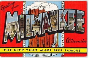 MILWAUKEE, WISCONSIN Large Letter Linen Postcard c1940 - BIg Beer Stein - Picture 1 of 2