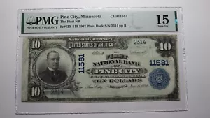 $10 1902 Pine City Minnesota MN National Currency Bank Note Bill #11581 F15 PMG - Picture 1 of 4