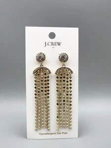 NWT J.CREW 💎 GOLD CRYSTAL WATERFALL DROP STATEMENT EARRINGS - Picture 1 of 7
