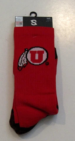 STRIDELINE Red UTAH UTES Full Knit Socks Shoe Sz 8-12 Mens 9.5-13.5 Womens Cover