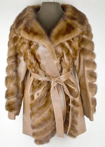 Abrigos para mujer Chaquetas Piel Cuero Genuino Real Marrón a Rayas Mujer Vintage Largo - Imagen 1 de 6