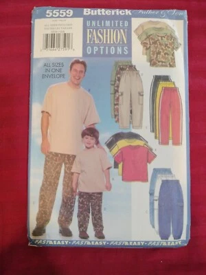 Butterick 5559 Father & Son T-shirt and Pants Pattern Men's S-XL Boys' XS-L - Image 1 of 4