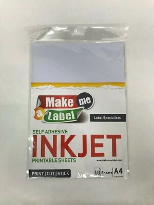 10 A4 GLOSS White Self Adhesive INKJET Printable Film PP Vinyl Sticker Sheets - Image 1 of 4