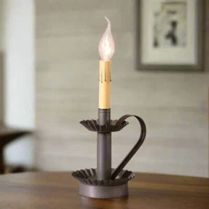 Handcrafted Primitive Colonial Plantation Candlestick Lamp Base Black - Picture 1 of 5