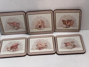 6 Vintage Pimpernel Maria Ryan Coral & Sea Shells Coasters Cork Back England - Picture 1 of 14