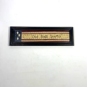 God Bless America Framed Fabric Art USA Flag-Inspired Patriotic Wall Decor - Picture 1 of 6