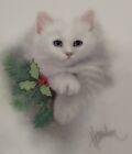 Christmas Cat Kitten With Holly 8" Plate By Bob Harrison Japan 