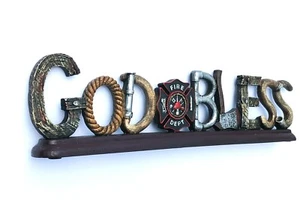 Fire Dept God Bless Fire & Rescue 3D Desktop Sign Statue 13x 3 1/2 inch New USA - Picture 1 of 3