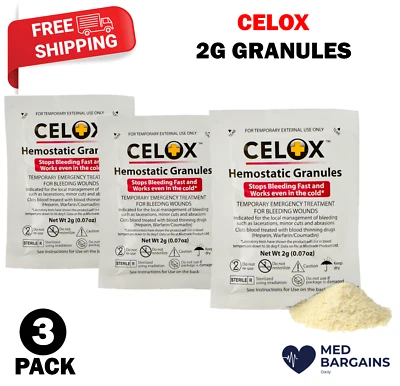 CELOX Granular Hemostat Blood-Clotting Crystals - 3 Count