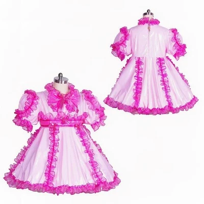 Niña Criada Sissy Bloqueable Rosa PVC Vestido Juegos con disfraces Disfraces Hechos a Medida Foto 1 de 4