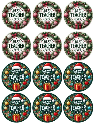 SWEET AS SUGAR MANDY 12 or 24 Merry Christmas Best Teacher Non-Personalised, Edible Cupcake Toppers