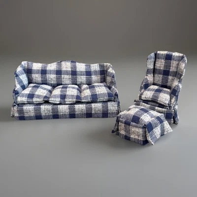 Vintage Handmade Dollhouse Miniature Sofa, Armchair, Ottoman 1980’s 1:12 - Image 1 of 2