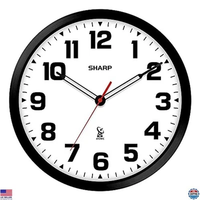 Reloj de Pared Analógico Atómico Sharp 12" - Marco Negro, Ajuste Automático, Funciona con Pilas Foto 1 de 4