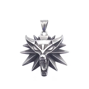 Stainless Steel Wizard 3 Wolf Head Men'S Pendant Retro Medieval Geralt of Rivia - Picture 1 of 18