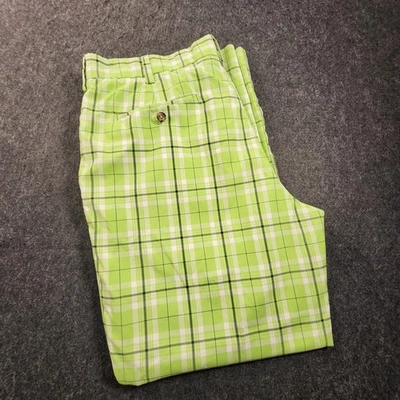 Izod 高尔夫裤 36 x 29 绿色黑色格子趣味男式长裤 — 第 1/4 张图片