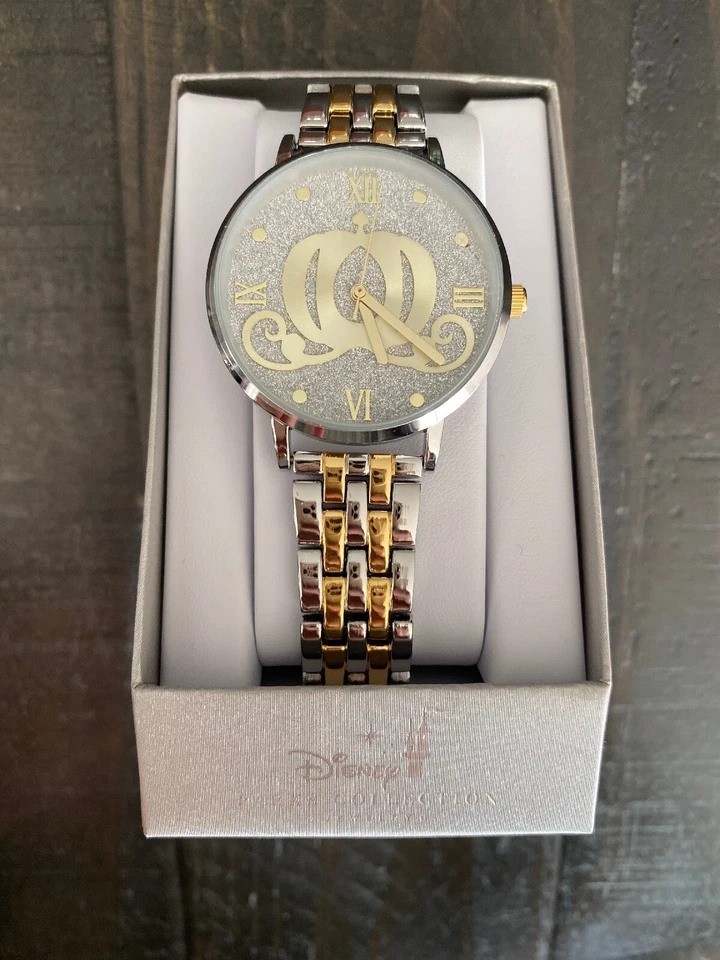 Reloj Banda Metal 2 Tonos Colección Parques Disney Joyería Cinderella Carriage Nuevo en Caja Foto 1 de 1