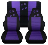 Front+Rear car seat covers blk//purple w//paws fits JK wrangler 4dr 2007-2018