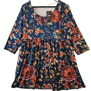 New NANU Dress Size L Empire Waist Floral Full Skirt Whimsigoth Stretch Beach - Picture 1 of 12