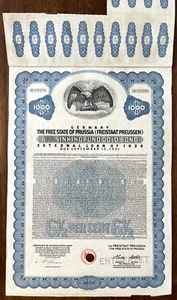 Germany - Free State of Prussia - 6.5% external loan 1926 $1000 Cancelled - Picture 1 of 2