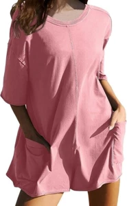 DEEP SELF Women's Casual Rompers Short Sleeve Oversized Workout Athletic Large - Picture 1 of 9