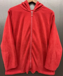 Quacker Factory Fleece Hoodie 2X Red Rhinestones Zip Pockets Cozy Lounge Jacket - Picture 1 of 11